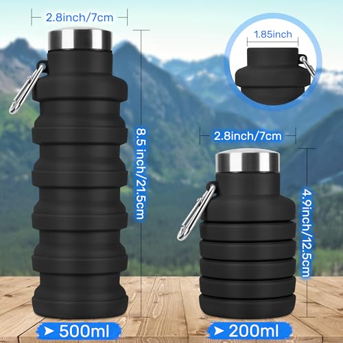 Collapsible Water Bottles, 16oz Foldable Silicone Travel Water Bottle with Carabiner, Wide Mouth, Leak-Proof, BPA-Free for Hiking, Camping, Travel - Blue - color: Blue, size: 16 Ounces