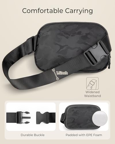 Fanny Packs for Women Crossbody Belt Bags, Waist Pack with Adjustable Strap - color: A-Black Camo, size: Double Layer