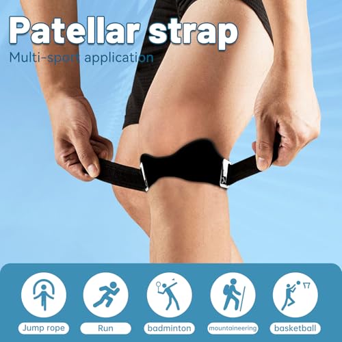 2PCS Silicone Patellar Tendon Support Strap, Adjustable Non-Slipping Patella Knee Brace with 3D Airbag, Multipurpose Patella Band for Ball Sports, Aerobics, and Jogging, Sport Accessories