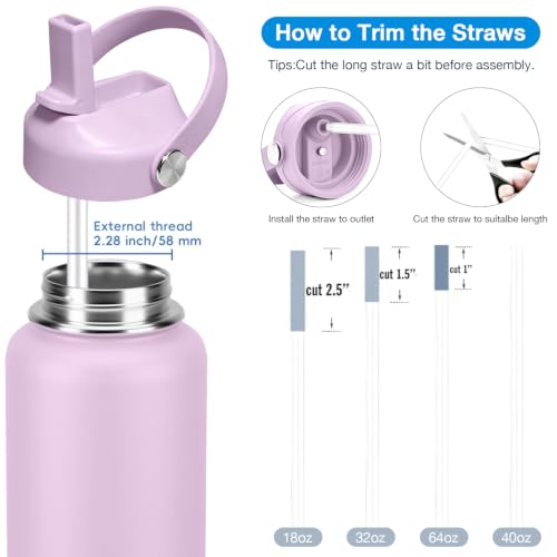Straw lid for Hydroflask Wide Mouth Water bottle,Flex Straw Lid compatible with Hydro Flask 12 16 18 20 32 40 64 oz,Sports Straw Cap Flip Top Lid Water Bottle Lid Accessories… - color: Purple 2