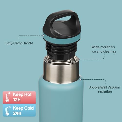 BJPKPK 18oz Insulated Water Bottle Stainless Steel Water Bottle with Handle - color: Light Blue, size: 18 Ounces