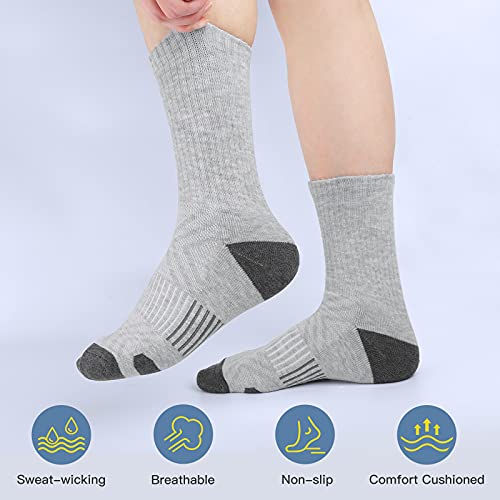 Felicigeely Athletic Crew Socks Cushioned Breathable for Men & Women 6 Pack - color: Grey, size: 6-9