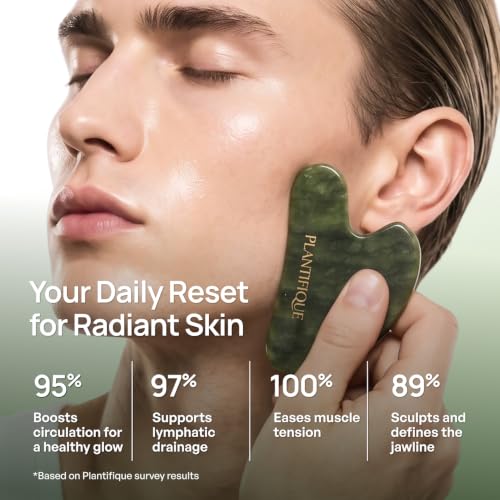 PLANTIFIQUE Jade Gua Sha Facial Tools – Lymphatic Drainage Face Massager - color: Jade, size: 1 Count (Gua Sha)