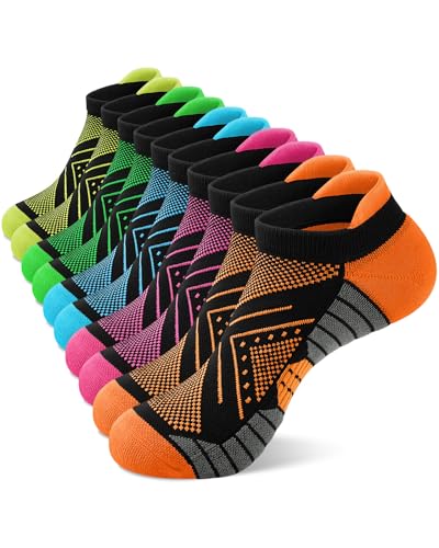 Womens Compression Ankle Crew Socks, Breathable Cushioned Socks - color: Green Blue Pink Yellow Orange Black, size: 6-9