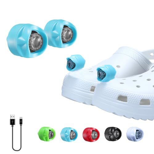 RAHAN Rechargeable Headlights Compatible with Croc, 2pcs Flashlight Clog Charm Attachment Accessories for Shoe, Hands-Free Night Light, Novelty Shoe Lights for Camping, Blue - color: Blue