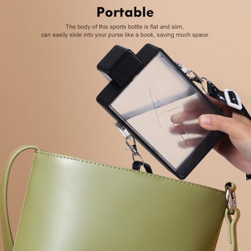 Rectangular Sports Water Bottle Flat Water Bottle for Purse Portable with Adjustable Strap Slim Travel Kettle for Gym Running Outdoor Use