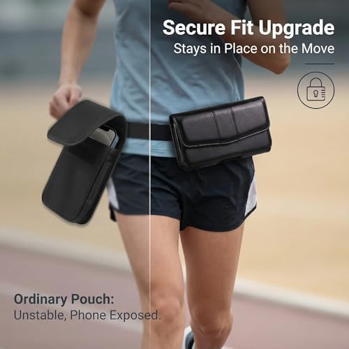 Phone Holster Compatible with iPhone 16/15/14/13/12 Pro Max and Plus, Galaxy S25/S24/S23/S22/S21/S20 Plus and FE, Leather Phone Pouch with Metal Belt Clip, L-Black - color: Black, size: Large