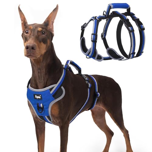PUPTECK Escape Proof Dog Harness with Padded Handle, No Pull Pet Vest Harness Durable Reflective for Medium Large Dogs Walking Training and Running, Navy Blue, XL - color: Blue, size: X-Large