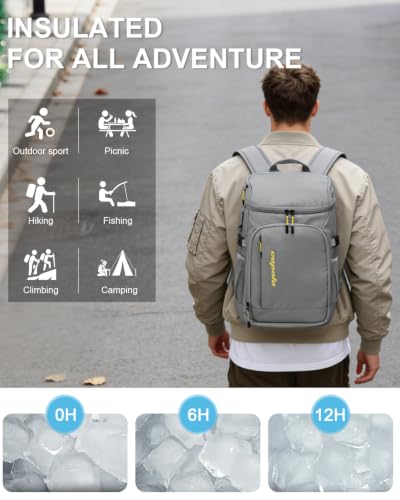 Capolo Cooler Backpack Insulated Leak Proof for Women Men Soft Cooler Bag - color: Leather Gray With Yellow, size: 36 Cans