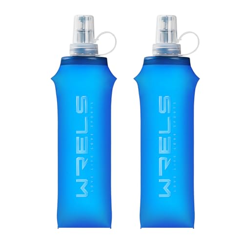 WRELS Soft Flasks Running Water Flask Folding Soft Water Bottles Small for Outdoor Sports Hiking Hydration Pack 5oz/8oz/17oz(BLUE,17oz*2) - color: Blue, style: 500ml/17oz-2 Pack