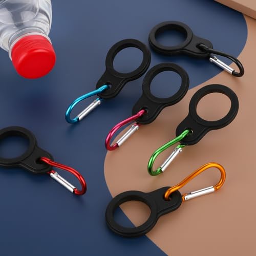 6 Pcs Silicone Water Bottle Carrier Clip for Backpack, Multi-Color Silicone & Aluminum with Carabiner Belt Clip, Quick-Release for Outdoor Use