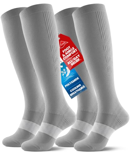 PULIOU Compression Socks for Women Men 15-20 mmHg Easy On Off,2 Pairs - color: Grey, size: Small-Medium