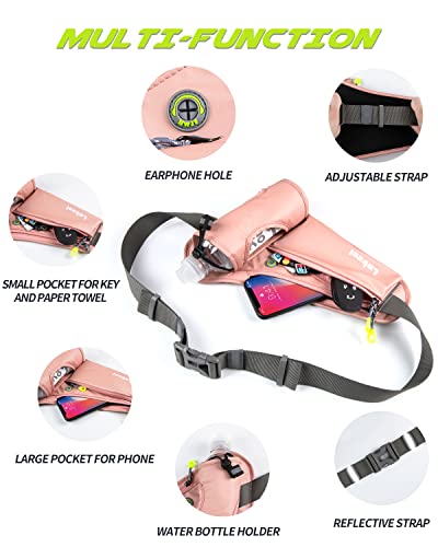 Running Belt, Waterproof Hydration Belt with Water Bottle Holder Hiking Walking Waist Pack Reflective Adjustable Fanny Pack Compatible for Phone Waistband Outdoor - color: Pink
