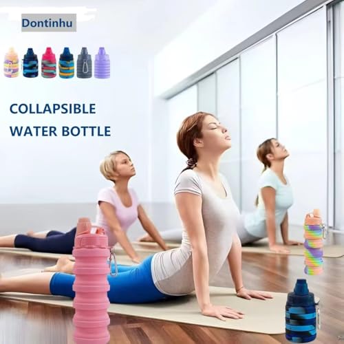 Collapsible Water Bottles 4 Pack 500ml (Grey+Purple+Blue+Pink) - color: Grey+Purple+Blue+Pink