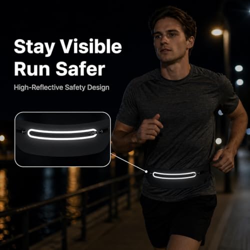 Slim No-Bounce Running Belt - Waterproof Exercise Waist Pack for Marathons, Hiking & Dog Walking - Hidden Travel Money Belt for Phones - color: Black