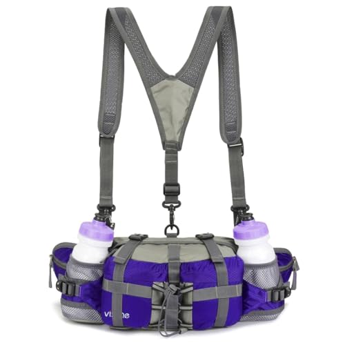 Outdoor Fanny Pack Hiking Fishing Waist bag 2 Water Bottle Holder Lumbar Pack - color: Purple