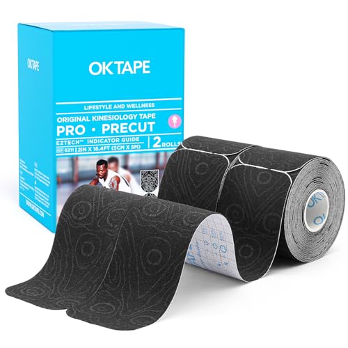 OK TAPE Kinesiology Tape PRO Pre-Cut Latex Free Strips 2in x 16.4ft 2Rolls - color: Black+black