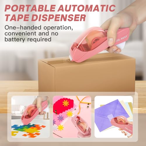 Eagle Automatic Tape Dispenser, Handheld & Portable Design, Office Tape Gun, One-Handed Operation with Safety Blade for Office, Home, DIY or Packaging (Includes 2 Free Tapes)（Flamingo Pink） - color: Flamingo Pink