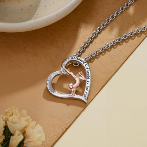 PROESS Tennis/Basketball/Soccer/Gymnastics/Running/Golf/Barbell Necklace 925 Sterling Silver Sports Pendant Inspirational Jewelry Gifts for Women - style: Gymnastics