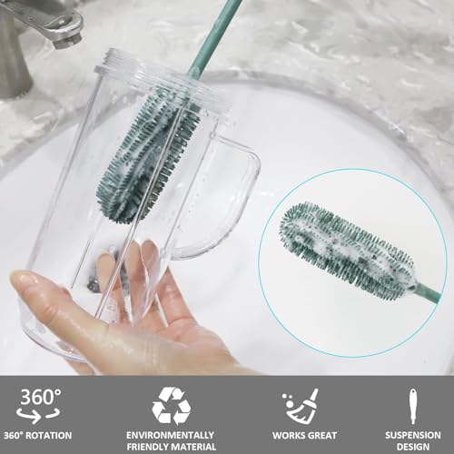 Silicone Bottle Brush, 15.7" Water Bottle Cleaner Brush, Green - color: Long Green