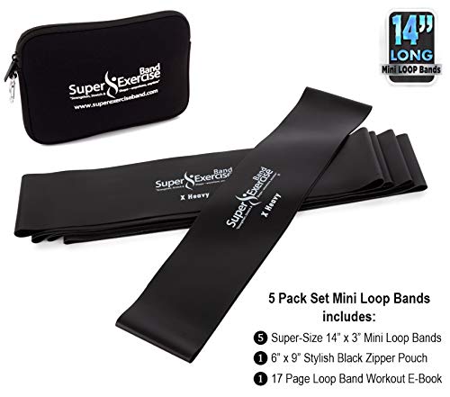 Mini Loop Bands 14x3 in, Latex Free, 3/5/10 Pack Sets - color: t. Black X HEAVY Loop Band 5 Pack
