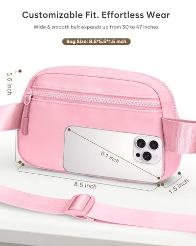 Pritent Fanny Packs for Women Crossbody Belt Bag With Zipper Back Pocket - color: Light Pink, size: Small