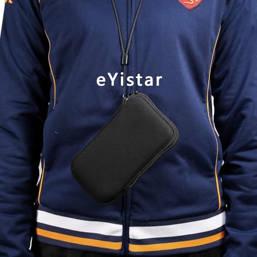 Neoprene Shock Absorbing Proof Pouch Large Cell Phone Sleeve Case Cover w Zipper/Neck Strap for iPhone 14 Plus Samsung Galaxy Note20 Ultra S22 Ultra A13 A03 A23 Moto G Power 2022 LG Stylo 6 (Black)