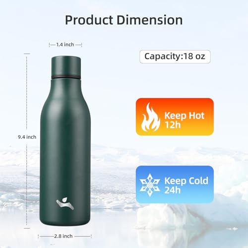 Konokyo 18 oz Insulated Stainless Steel Metal Water Bottle with Strap - color: Army Green, size: 18 Ounces