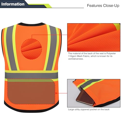 Gasoline Class 2 High Visibility Reflective Safety Vests Women & Men - color: Orange Black, size: Small