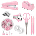 SKYDUE Pink Stapler and Tape Dispenser Set, Pink Office Desk Accessories - color: Pink