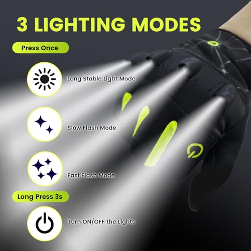 Rechargeable 4 LED Flashlight Cycling Gloves Hands Free Led Gloves for Men - color: Green, size: Large