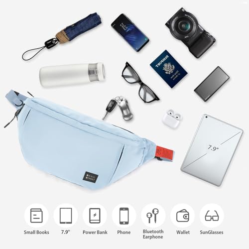 Fashion Large Crossbody Fanny Pack for Men Women,Waterproof Waist Bag fanny Packs belt bag sling bag with 5-Zipper Pockets,Carrying 7.9"phone,Blue-large - color: B-Light Blue-L