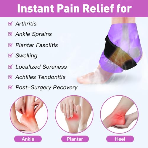 RelaxCoo Ankle Ice Pack Wrap, Reusable Gel Ice Pack for Foot Ankle Heel, Cold Compress Therapy for Pain Relief, Injuries, Achilles Tendonitis, Plantar Fasciitis, Sprains, Swelling - Purple - style: Purple 1 Pack