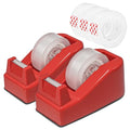 2-Pack Compact Desktop Tape Dispenser with 5 Rolls 3/4" Tape, Red - color: Red