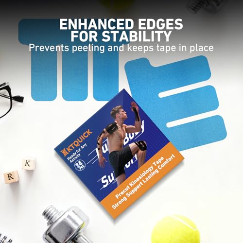 KTQUICK Precut Kinesiology Tape for Shoulders, 24 PCS, 20% Stronger, Blue - color: Blue, size: 24PCS