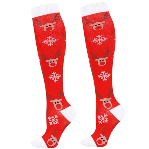 Junely Compression Socks for Women Knee High Socks Funny - color: A2-christmas01