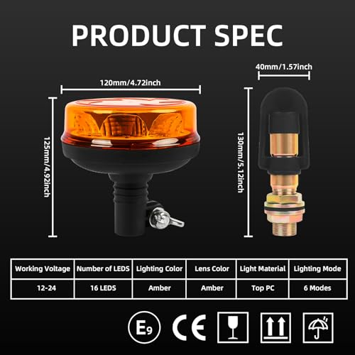 Amber LED Rotating Beacon Light, Flashing Warning Lights 12-24V - size: Beacon Lights+I Shape