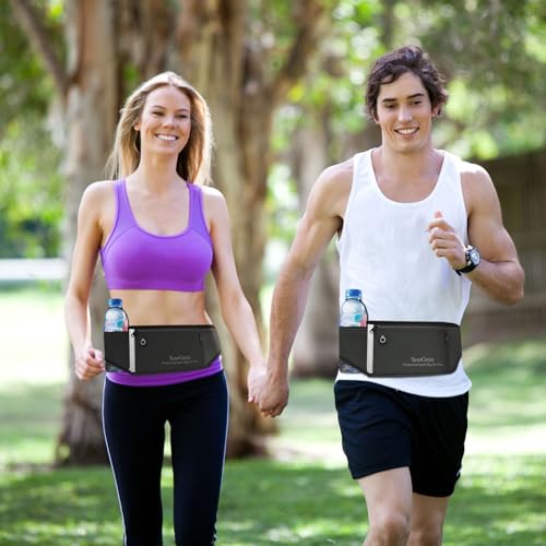 SooGree Fanny Packs for Women Men Slim Running Belt Waist Pack Runners Bag Waterproof Money Belt Phone Holder for Sports Hiking Traveling Walking Reflective Strip Adjustable Strap - color: Green, size: 1191