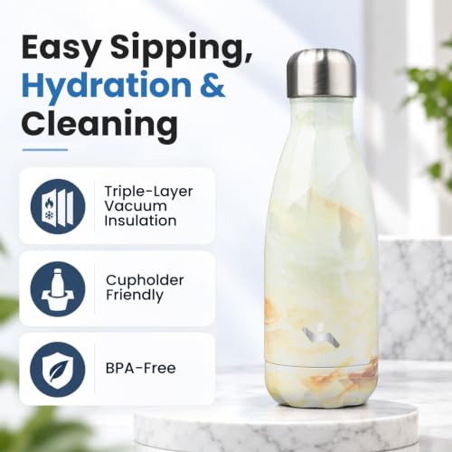 Konokyo 12 oz Insulated Stainless Steel Water Bottle, Marble Jade - color: Marble-Jade, size: 12 Ounces