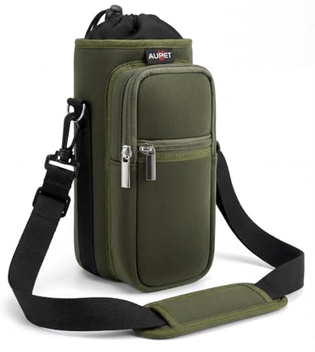 AUPET Water Bottle Sling Bag Sleeve Holder Carrier 25/32/40/64 oz,Insulated Crossbody Water Bottle Case Cover with Strap and Pockets for Men/Women Walking Hiking - color: Dark Olive Green, size: 32oz
