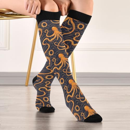Snowflake Red Christmas Compression Sock for Women Men Funny Support Knee High Socks Running,Nurses,Travel - color: Orange Octopuses Ocean Animal