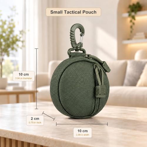Small Tactical EDC Pouch, 1000D Nylon Round MOLLE Pod for Men - color: Green