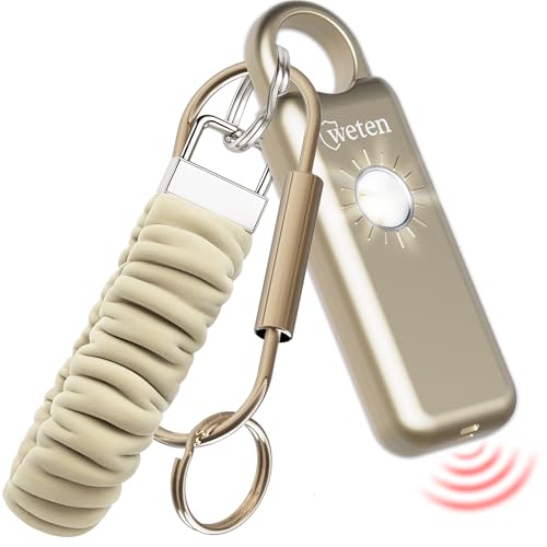 Personal Safety Alarm Keychain for Women, 130dB, LED Light, Gold Satin - color: Gold Satin