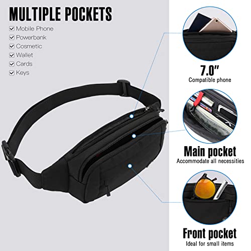 WATERFLY Small Fanny Pack Crossbody Lightweight Waist Bag for Woman Man - color: Pure Black