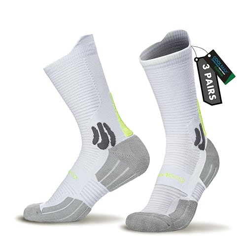 BRISIRA Coolmax Bamboo Viscose Compression Running Socks Crew Mid Calf - color: 3 Pairs White, size: 6-9