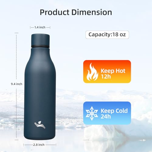 Konokyo 18 oz Insulated Stainless Steel Metal Water Bottle with Strap - color: Navy Blue, size: 18 Ounces