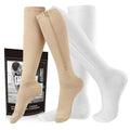 cerpite Zipper Compression Socks, 2 Pairs 15-20 mmHg Closed Toe Compression Stockings for Men Women - color: Beige White, size: Small-Medium