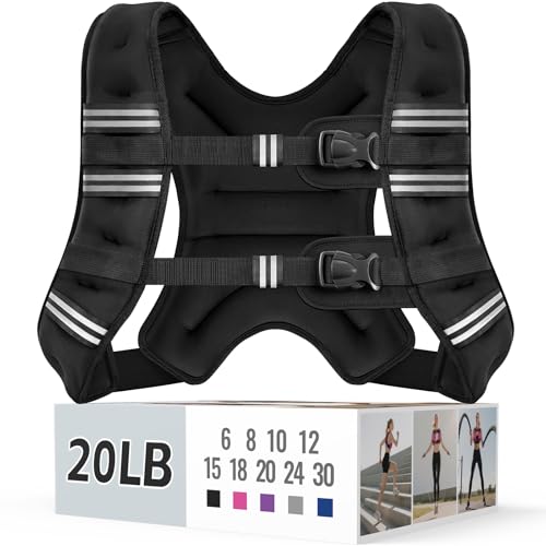Zeerun Weighted Vest, 6/8/10/12/15/18/20/24/30LB for Men Women - color: Black, size: 20 Lb