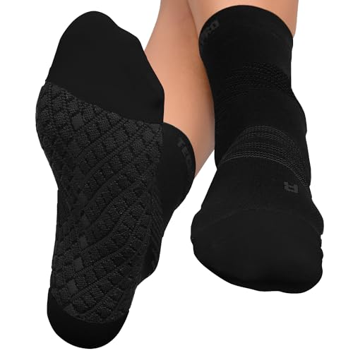 TechWare Pro Plantar Fasciitis Socks – Cushion Ankle Compression Socks Women & Men. Achilles Tendonitis Brace & Arch Support - color: Black / Black, size: Large