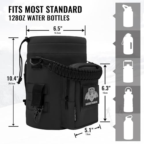 NATURE PIONEOR 32 64 128oz Tactical Water Bottle Pouch, MOLLE Bottle Holder - color: Black, size: 128OZ/YT Half Gallon